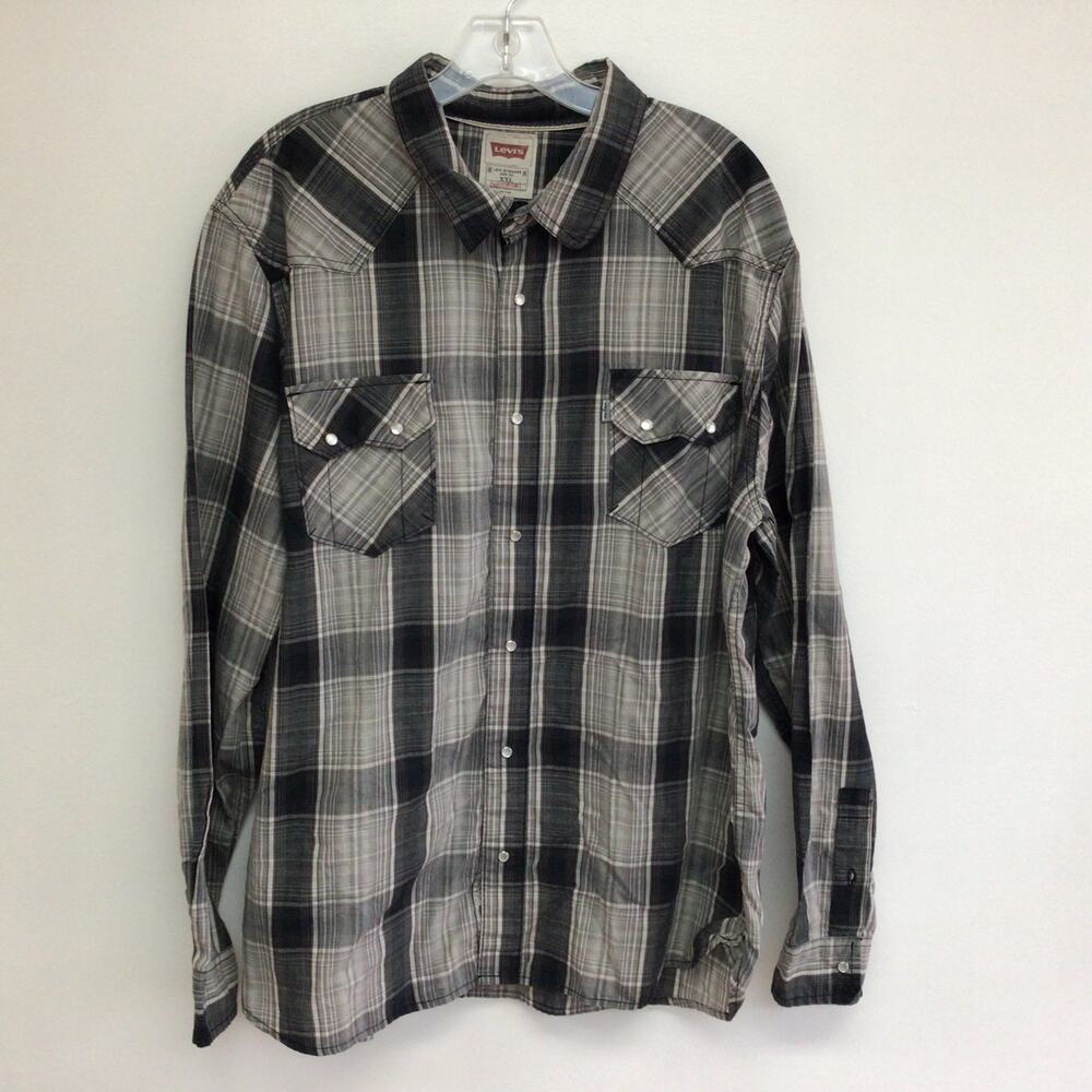 Levi's Men's Western Pearl Snap Plaid Button Front Shirt Sz XXL